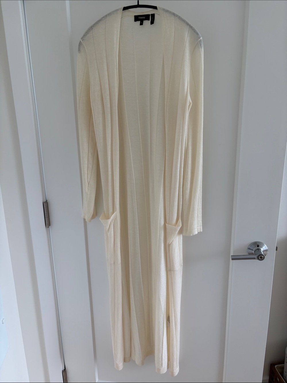 Theory Cream Long Open Duster Robe Cardigan